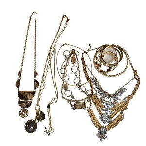 Elegant Gold-Tone Necklace Collection With Unique Pendant Designs Faux Diamonds,